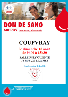 DON DU SANG - DIMANCHE 18 AOÛT 2024 -  À COUPVRAY