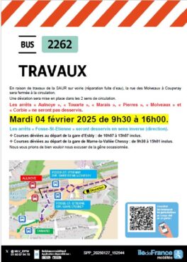 INFORMATION DÉVIATION - LIGNE 2262 - MARDI 04 FÉVRIER 2025
