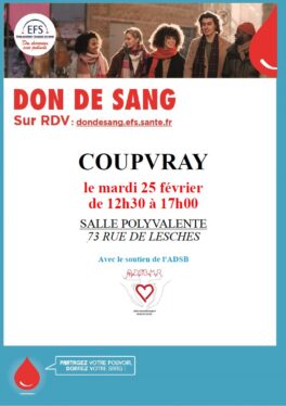 DON DE SANG - MARDI 25 FÉVRIER 2025 - COUPVRAY