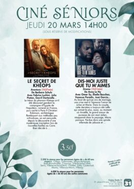 CINE SENIORS : UNE SEANCE LE 20 MARS
