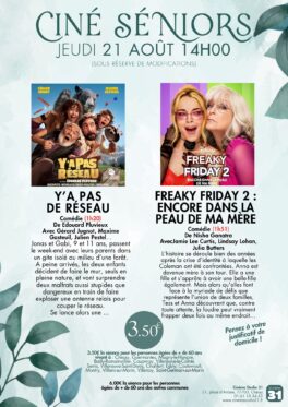 CINE SENIORS : UNE SEANCE LE 21 AOUT