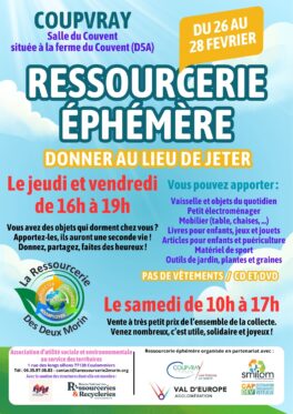 RESSOURCERIE ÉPHÉMÈRE : JEUDI 26 AU SAMEDI 28 FÉVRIER